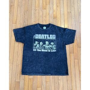 The Beatles All You Need Is Love Acid Wash Graphic T-Shirt Mens 2X Black‎ Grunge